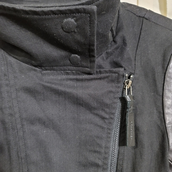 Mackage Andra Moto Jacket in Black Denim with Lamb Leather Sleeves Small - Picture 5 of 12